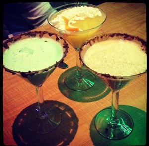 Grinchtini (left), Creamscicle (top), Chocolate (right)